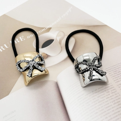 Fascia per Capelli in Lega con Fiocco di Strass alla Moda Anello per Capelli ad Alta Elasticità Accessorio Metallico per Donna