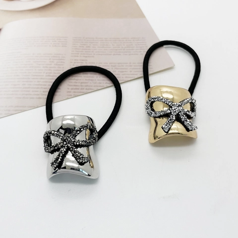 Fascia per Capelli in Lega con Fiocco di Strass alla Moda Anello per Capelli ad Alta Elasticità Accessorio Metallico per Donna