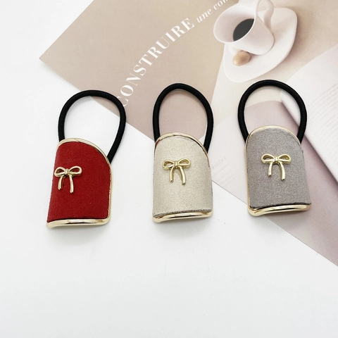 French Vintage Bowknot Metal Charm Hair Scrunchies Elastic Hair Ties Ponytail Holder Minimalist Fashion Hair Accessories For Women