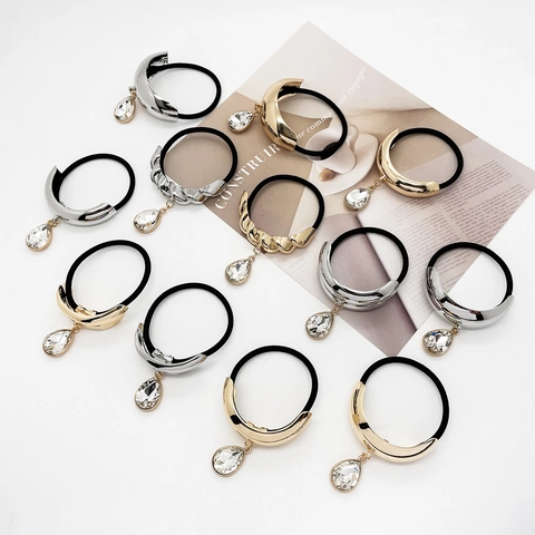 Lussuosi Elastici per Capelli in Lega di Metallo Con Pendaglio in Cristallo a Goccia Forma a U Elastici ad Alta Elasticità per Donna Accessori Capelli Moda