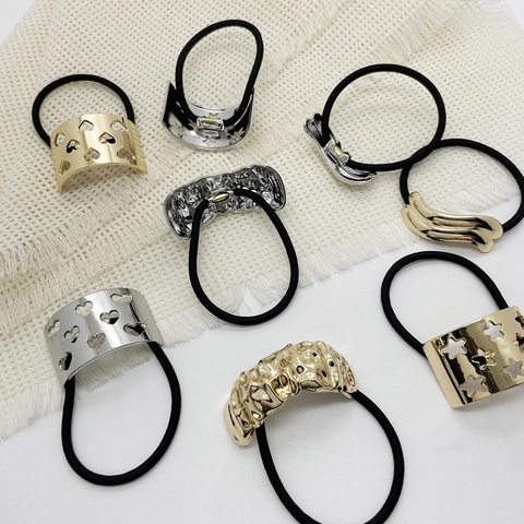 Elegante Legering Metalen Haarelastiekjes Voor Vrouwen Hol Hart Ster Gehamerd Golf Geometrische Elastische Haarbanden Ponytail Holder Sieraden