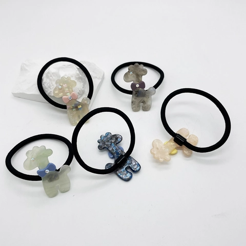 Süßes Azetat Cartoon Pudel Hund Strass Haargummi Hohe Elastizität Damen Haarschmuck Niedliches Tier Scrunchie Täglicher Kopfschmuck