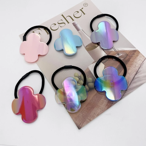 Irisierend Kleeblatt Blume Haargummi Elastisch Haarbänder Irisierend Acryl Anhänger Mode Haarschmuck Für Damen