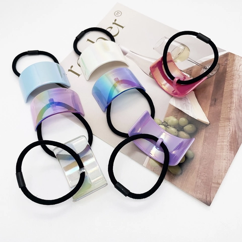 Elastici per Capelli in Acrilico Iridescente Olografico Minimalista Coreano Supporto per Coda di Cavallo a Forma di U Fascia Alta Elasticità Accessori Moda Donna