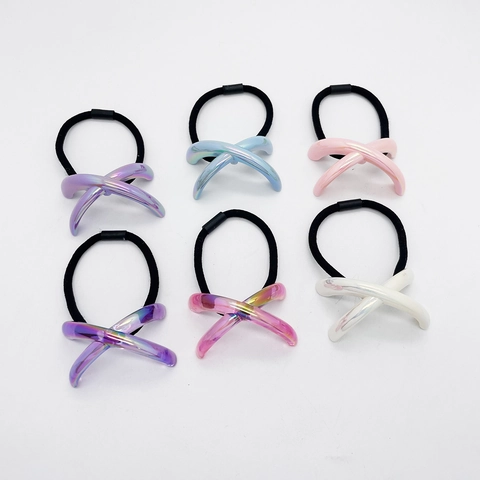 Gomita de Pelo de Acrílico Cruzada en X Irisada de Moda Alta Elasticidad Simple Estilo Coreano Cuerda de Pelo Multicolor Geométrica Tocado Mujer