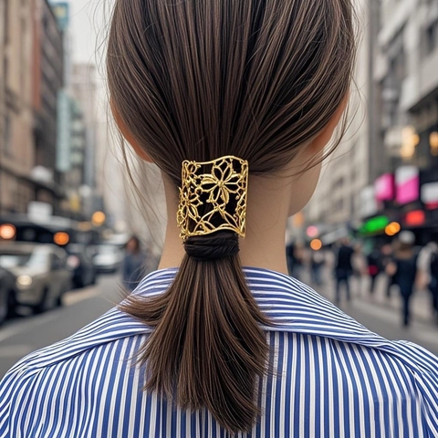 Fermaglio per Capelli in Lega con Fiore Cavo e Perla Artificiale da Donna Semplice Gancio a U in Stile Giapponese per Coda di Cavallo