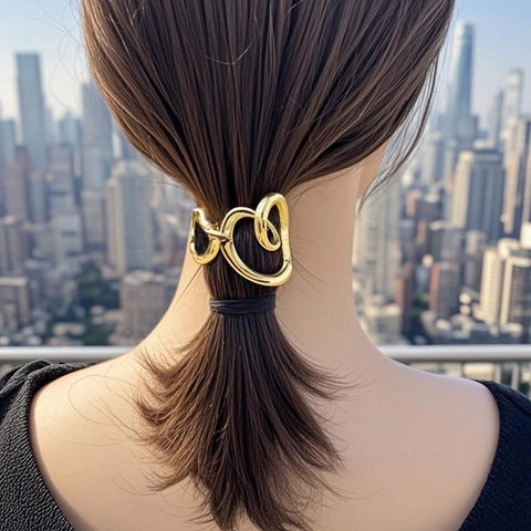 Pince à Cheveux en Forme de Cœur en Alliage Minimaliste pour Femmes Plaquée Or Argent Support de Queue de Cheval Creux Irrégulier Accessoires de Coiffure