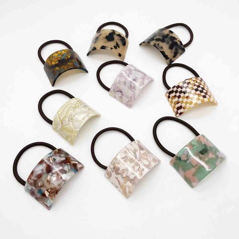 Chouchou Élégant en Acétate en Forme de U pour Femmes Motif Marbre Écaille de Tortue Damier Élastique Accessoires de Coiffure Queue de Cheval