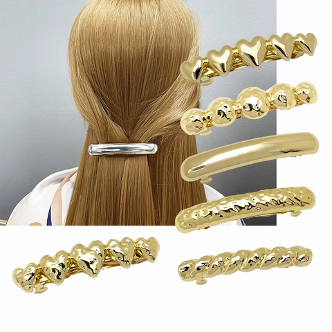 Set di Fermagli per Capelli a Molla in Metallo Minimalista per Donna Lega di Zinco Oro Argento Geometrico Cuore Stella Accessori