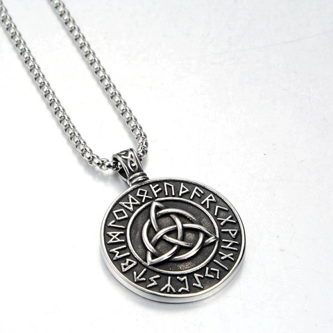 Collana con Ciondolo a Nodo Celtico Vichingo Nordico in Acciaio Inossidabile Runa Valknut Triquetra Gioielli Argento Antico