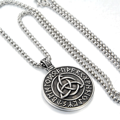Collana con Ciondolo a Nodo Celtico Vichingo Nordico in Acciaio Inossidabile Runa Valknut Triquetra Gioielli Argento Antico
