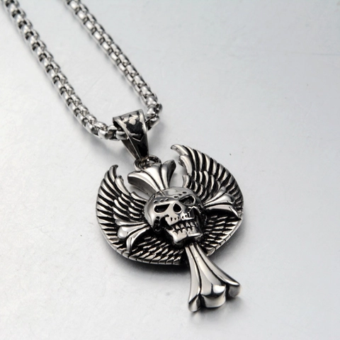 Collana con Ciondolo a Forma di Ala di Scheletro in Acciaio Inossidabile Gotico Gioielli in Stile Punk Rock Retrò per Uomo Donna Collana con Ala di Teschio con Catena