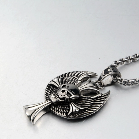 Collana con Ciondolo a Forma di Ala di Scheletro in Acciaio Inossidabile Gotico Gioielli in Stile Punk Rock Retrò per Uomo Donna Collana con Ala di Teschio con Catena