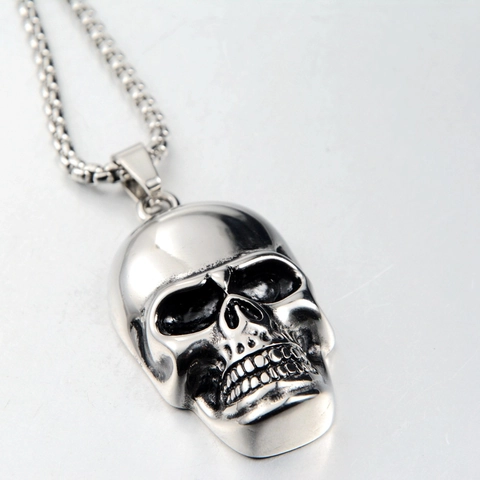 Collar con Colgante de Calavera Punk Gótico para Hombre Mujer de Acero Inoxidable Pulido Oxidado Joyería Hip Hop Regalo de Halloween
