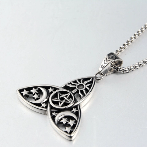 Stainless Steel Titanium Steel Celtic Knot Pentagram Necklace Sun Moon Star Mystic Pagan Pendant Gothic Jewelry For Men Women