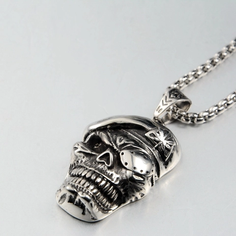 Vintage Piraten Totenkopf Anhänger Halskette Aus Edelstahl Für Herren Damen Gothic Punk Barett Augenmaske Skelett Kopf Schmuck