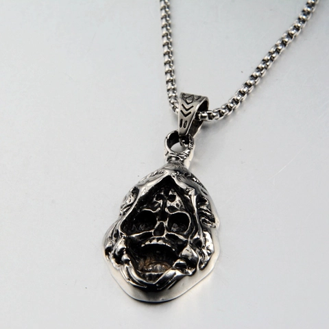 Collana con Pendente Teschio Mietitore in Acciaio Inossidabile Vintage Gothic Punk Retro Argento Scheletro per Uomo Donna Gioielli