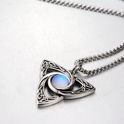 Collar con Colgante de Triquetra con Nudo Celta de Acero Inoxidable Vintage Unisex Joyería Étnica con Diamantes de Imitación