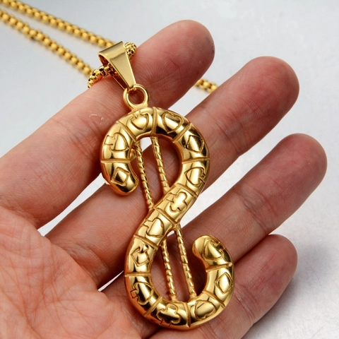 Stainless Steel Dollar Sign Pendant Necklace With Poker Suits Relief Hip Hop Punk Jewelry Gold Color For Men Women