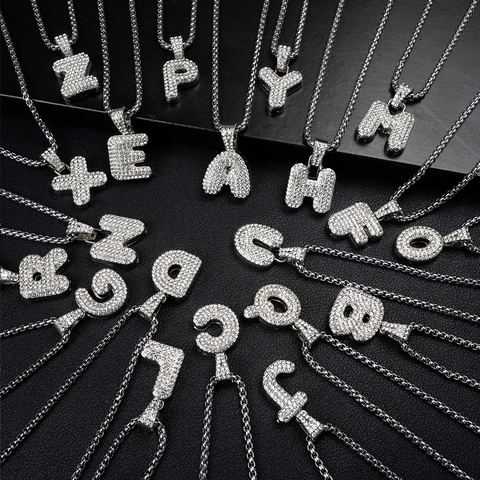 Hip Hop Iced Out Initial Letter Pendant Necklace Zinc Alloy Rhinestone Clavicle Chain For Women Men Fashion Jewelry