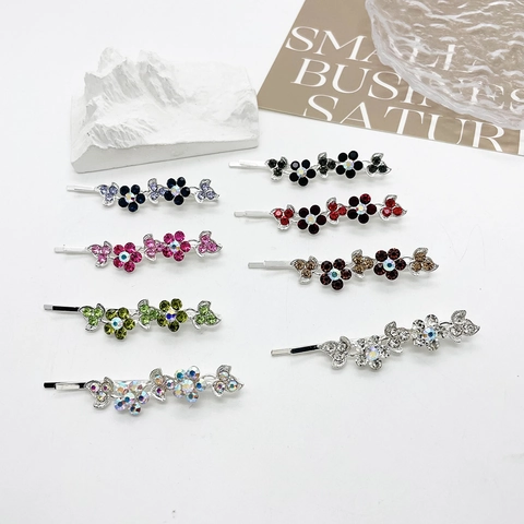 Elegante Fermaglio per Capelli con Fiori e Strass per Donna Forcina in Cristallo di Lega Accessorio per Capelli Floreale