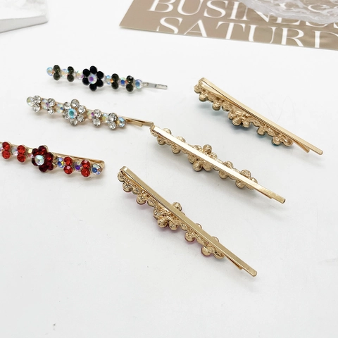 Vintage Legierung Bunte Strass Blume Haarklammer Glänzende Seitenpony Haarspange Für Damen Täglich Party Haarschmuck Kopfschmuck
