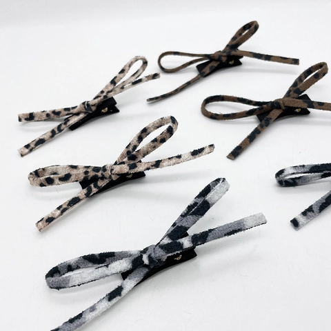 Französisch Elegante Leopardenmuster Schleife Haarspange Mode Vintage Entenschnabel-Clip Handgefertigte Beflockte Stoff Schleife Haarschmuck Damen