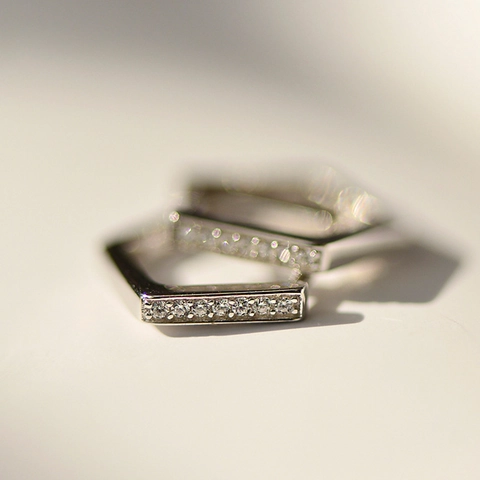 Pentagon Geometrische Creolen Für Damen Weißgold Vergoldet Kupfer Strass Eingelegt Minimalistisch Koreanischer Stil Schmuck