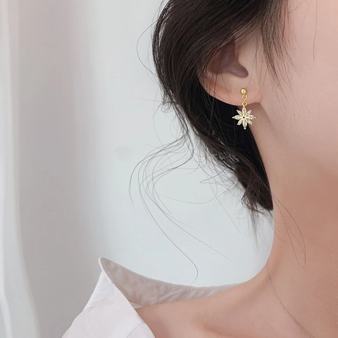 Orecchini a Bottone a Fiocco di Neve in Rame Placcato Oro Con Perno in Argento Sterling 925 Eleganti Orecchini Geometrici per Donna