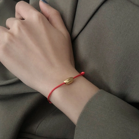 Minimalist Red Rope Bracelet Gold Plated Copper Rice Bead Adjustable Handwoven String Bracelet For Women Men Couple Jewelry