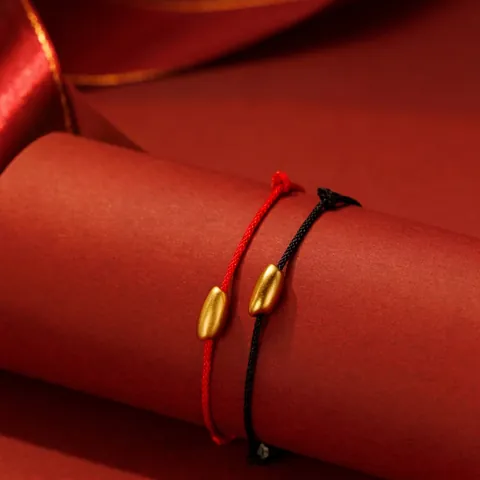 Minimalist Red Rope Bracelet Gold Plated Copper Rice Bead Adjustable Handwoven String Bracelet For Women Men Couple Jewelry