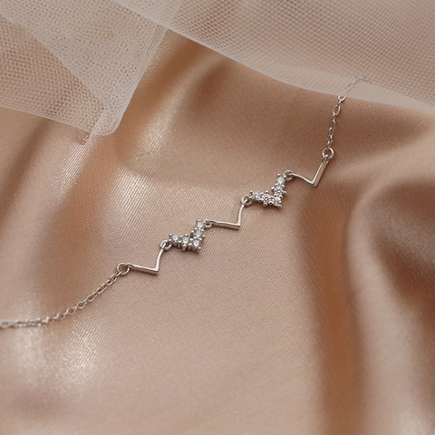 Women Copper Wave Heartbeat Bracelet Electroplated Platinum Minimalist Rhinestone Inlaid V Shaped Jewelry Bracelet For Women
