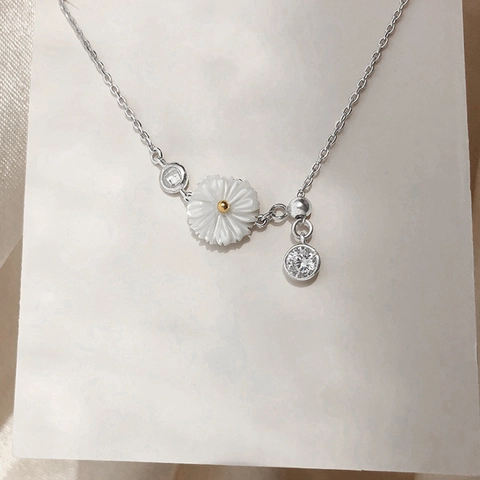 Zierliches Muschel Gänseblümchen Armband Kupfer Weißgold Beschichtet Kleine Frische Blume Zirkonia Kette Schmuck Für Damen