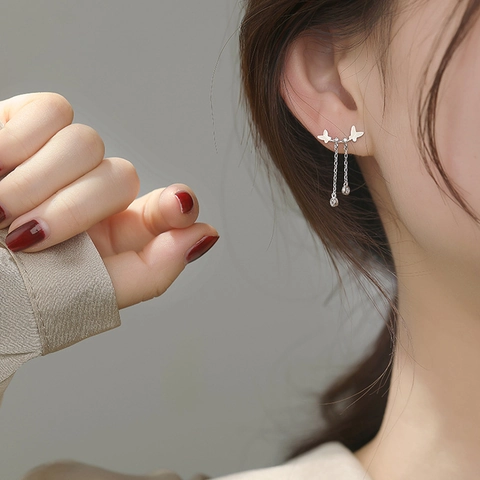 Schmetterling Quaste Ohrhänger Versilbertes Kupfer Zirkonia Ohrstecker Für Damen Minimalistisch Elegant Koreanischen Stil Täglich Schmuck