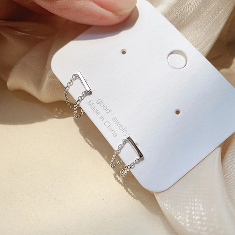 Orecchini a Bottone Geometrici a Catena per Donna in Rame Placcato Platino con Barra a T Pendente Posteriore Gioielli Coreani