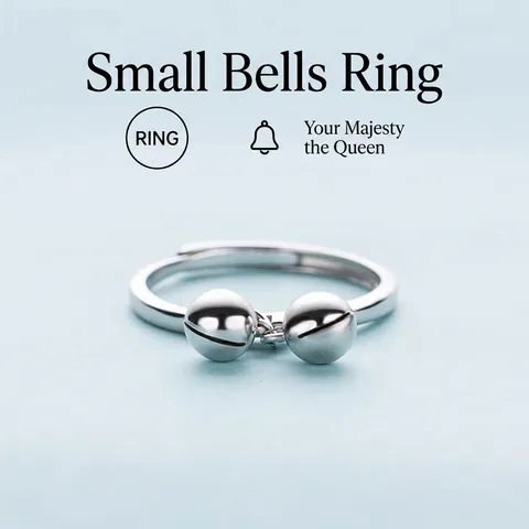 Minimalist Silver Color Copper Adjustable Open Ring For Women With Double Bell Charms Korean Style Fashion Jewelry Gift