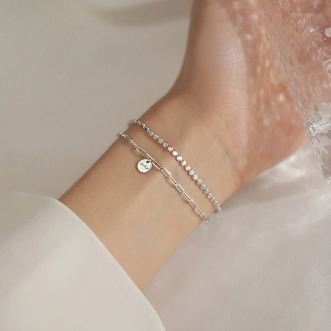 Minimalistisches Doppellagiges Lucky Graviertes Rundes Plattenarmband Aus Kupfer Für Damen Büroklammer Kugelkette Schmuck Handschmuck