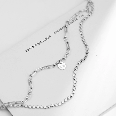 Minimalistisches Doppellagiges Lucky Graviertes Rundes Plattenarmband Aus Kupfer Für Damen Büroklammer Kugelkette Schmuck Handschmuck
