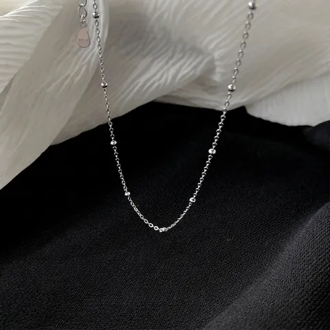 Collana Girocollo Minimalista Con Perline Argento in Argento Sterling S925 Catena a Clavicola per Donne Ragazze Gioielli