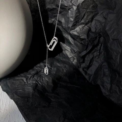 Collana con Pendente a Doppia Graffetta in Argento Sterling S925 Catena a Forma di Y Micro-Intarsiata Zirconia Gioielli Eleganti per Donna Casa Ufficio Festa