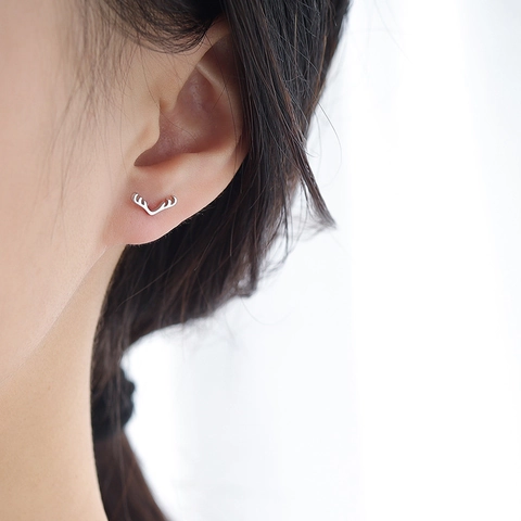Boucles d'Oreilles Clous en Cuivre Strass Bois de Cerf pour Femme Plaqué Or Blanc Bijoux de Noël Cadeau