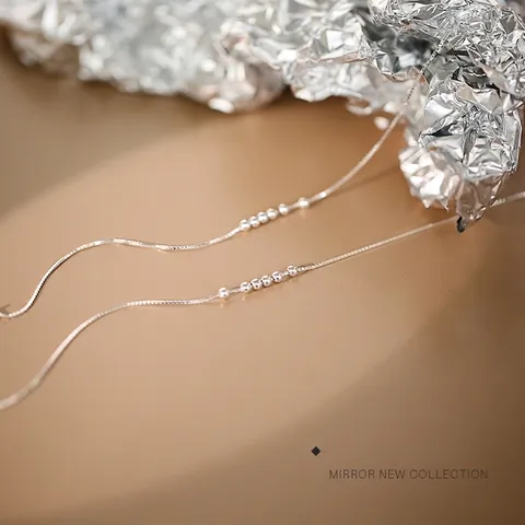 Bracciale a Catena Minimalista in Rame Placcato Platino con Perle Rotonde per Donna Stile Coreano Perline Sottili Gioielli Regolabili