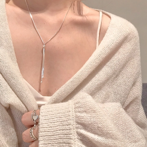 Minimalistische Verstelbare Slangenketting Halsketting Voor Dames Koper Witgoud Verguld Y-Vorm Kwastje Hanger Elegante Sieraden