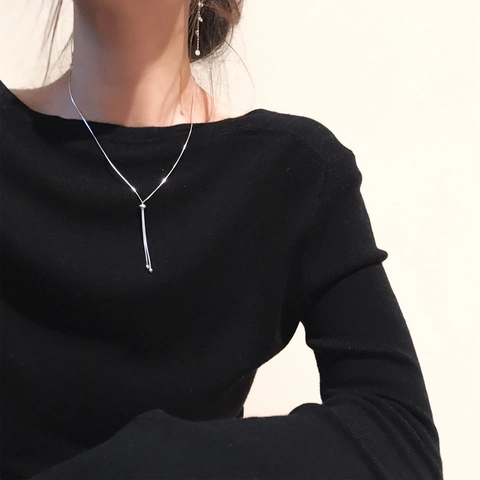 Minimalistische Verstelbare Slangenketting Halsketting Voor Dames Koper Witgoud Verguld Y-Vorm Kwastje Hanger Elegante Sieraden
