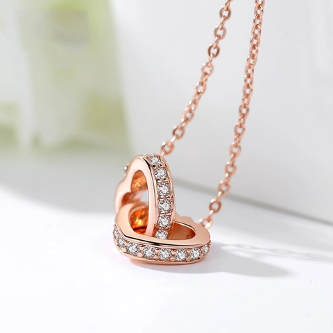 Elegante Kupfer Doppelherz Halskette Mit Anhänger Für Damen Strass Eingelegt Koreanischer Stil Minimalistischer Schmuck Schlüsselbeinkette