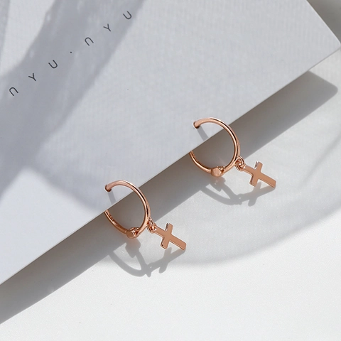 Minimalistische Anhänger Creolen Kupfer Roségold Platinierte Herz Stern Kreuz Ohrringe Damen Täglicher Schmuck