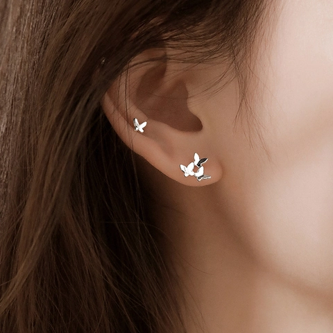 Minimalist Asymmetrical Butterfly Stud Earrings With 925 Sterling Silver Post Copper Plated Gold Silver Earrings For Women