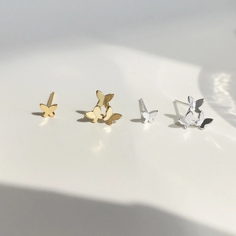 Minimalist Asymmetrical Butterfly Stud Earrings With 925 Sterling Silver Post Copper Plated Gold Silver Earrings For Women