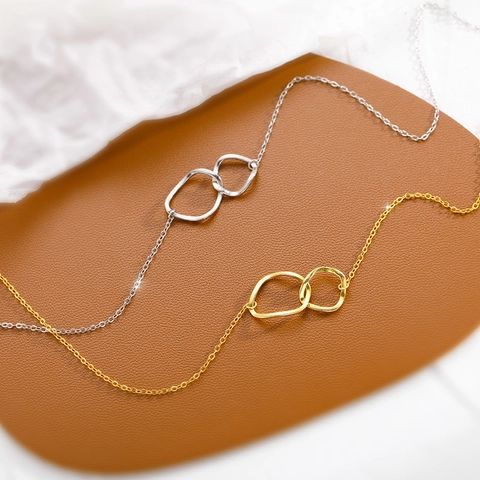 Collana a Doppio Anello Irregolare in Rame Intrecciato Minimalista per Donna Gioielli con Catena a Clavicola Pendolare alla Moda Oro Argento