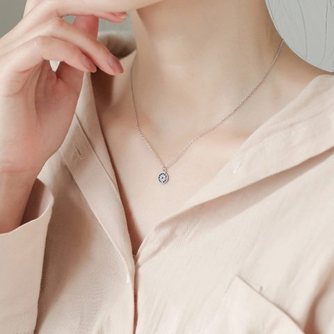 Collana con Ciondolo Malocchio Turco da Donna in Rame Placcato Oro Argento Blu Tondo Zirconia Gioielli